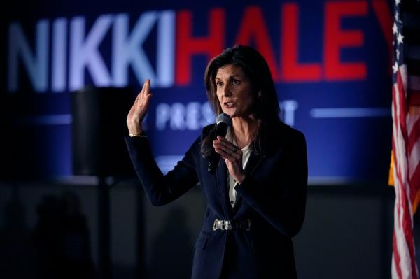 Haley speaks during a campaign event held at DoubleTree by Hilton Manchester on Jan. 19, 2024 in Manchester, New Hampshire. 