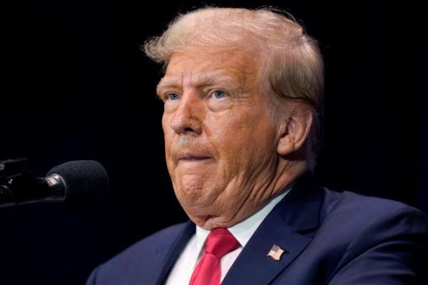 Former President Do<em></em>nald Trump addresses an audience during a campaign event, Monday, Oct. 9, 2023, in Wolfeboro, N.H. (AP Photo/Steven Senne)