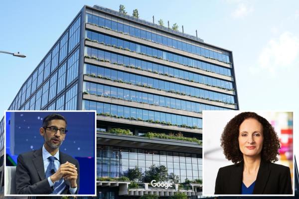 Exterior of Google office with Google logo.