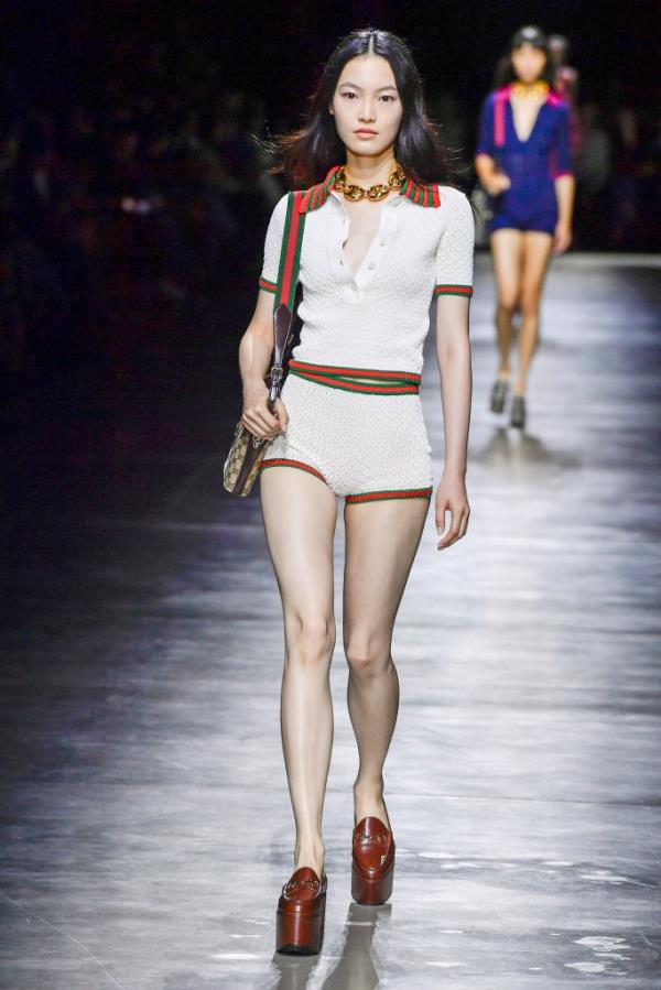 Model So<em></em>nny Zhou walking down the runway for the Gucci Spring/Summer 2024 fashion show at Milan Fashion Week, Italy