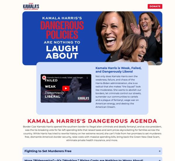 Do<em></em>nald Trump's campaign made a faux policy website for Kamala Harris — citing her lack of one.
