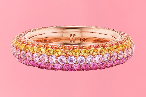 A pink high heeled shoe with crystals designed by Jimmy Choo