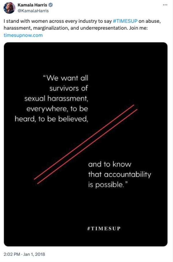 Time's Up supported by Harris X post.