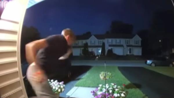 Walters' doorbell camera captured a teen kicking his door as part of a prank.