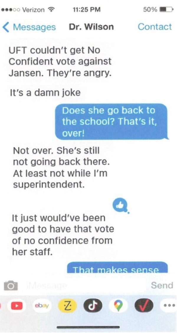 another text exchange, purportedly from Marion wilson, in which she discusses jansen. 