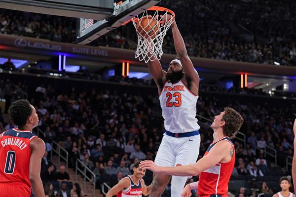 Mitchell Robinson, pictured Wednesday against the Wizards, has averaged 10.5 points and 8.0 rebounds per game this postseason.