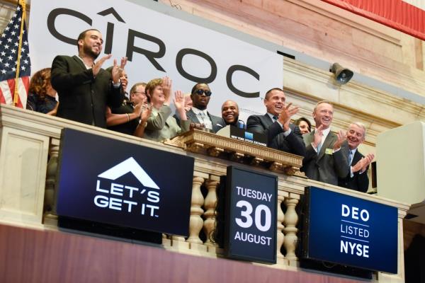Rapper French Montana, Sean 'Diddy' Combs, and others ringing the NYSE Closing Bell, spo<em></em>nsored by C?roc, on August 30, 2016.