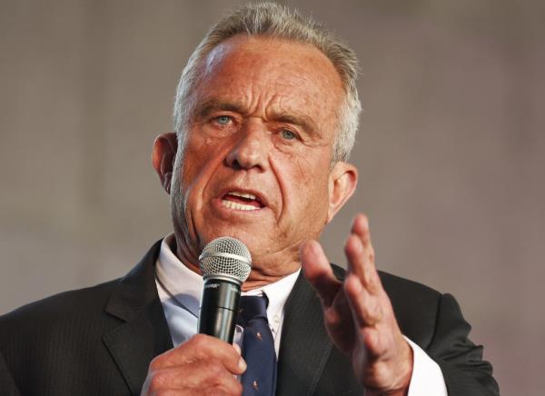 Independent presidential candidate Robert F. Kennedy Jr. speaks at a Cesar Chavez Day event at Unio<em></em>n Station on March 30, 2024 in Los Angeles, California.