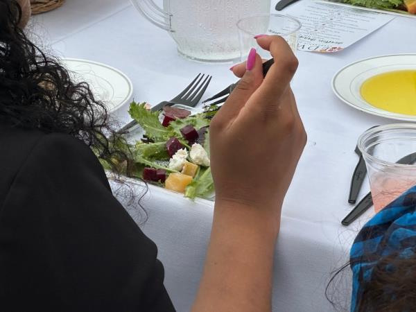 The first course was a beet salad with goat cheese and greens.