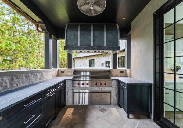 The handsome exterior pairs with sunsets.