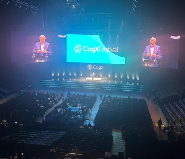 Stephen Fry talking at AI event CogX Festival at the O2