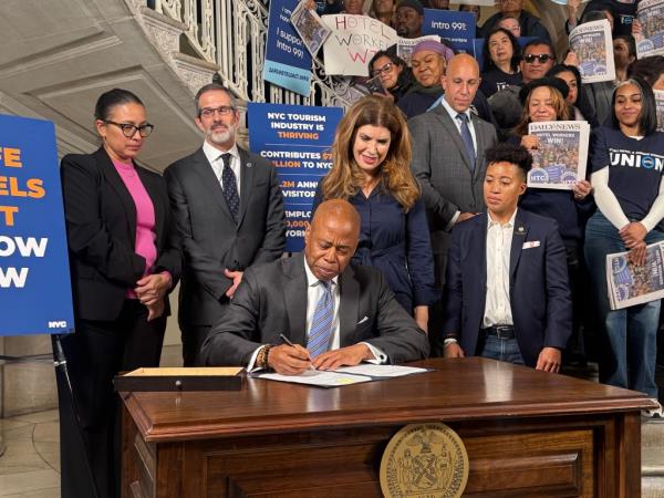 Mayor Eric Adams has signed the co<em></em>ntroversial new hotels bill which critics had o<em></em>nce called a “nuclear bomb” on the industry.