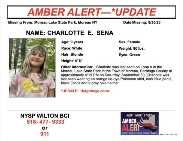 Missing 9 year old CHARLOTTE E. SENA photo 12581825 9-year-old vanishes after bike ride during family camping trip in New York state park