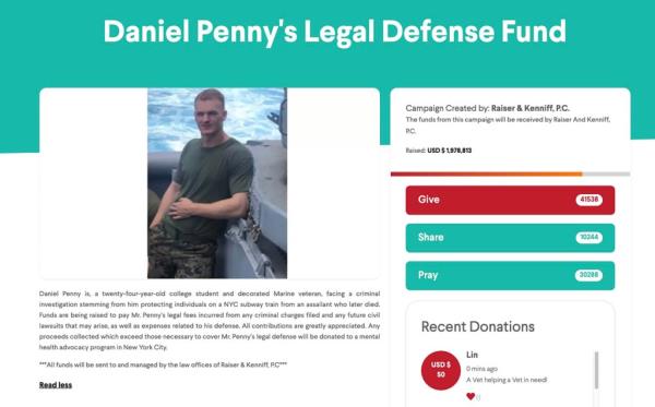 Daniel Penny's crowdfunded legal defense of over $3 million.