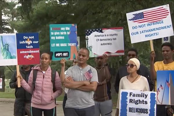 Protestors opposed to inclusive curriculum.