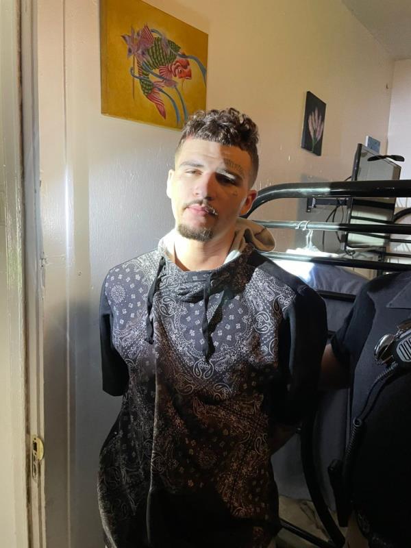 Texas fugitive Trent Thompson, 22, is pictured at the time of his arrest Sunday, 12 hours after his prison escape.  