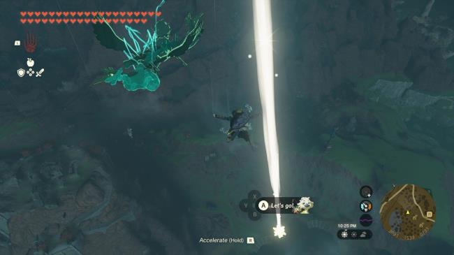 l<em></em>ink catching a Star Fragment in the air in The Legend of Zelda: Tears of the Kingdom.