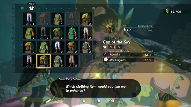 l<em></em>ink using Star Fragments to upgrade armor in The Legend of Zelda: Tears of the Kingdom.