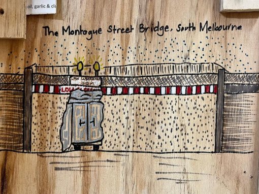 Melody Forrester’s sketch of a truck crashing into Mo<em></em>ntague Street Bridge.