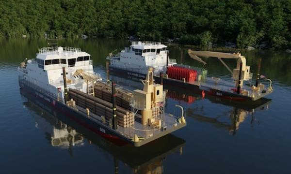 A rendering illustrates the two variants of Waterway Commerce Cutters that Birdon will build at its shipyard in Bayou La Batre, Ala. (Birdon)