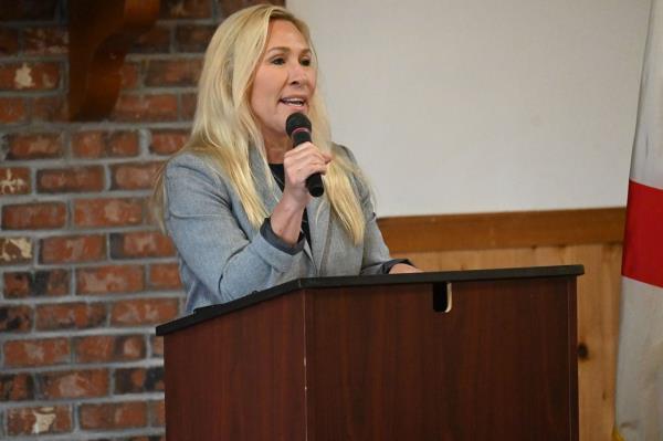 Marjorie Taylor Greene campaigns for U.S. Rep. Barry Moore in Alabama