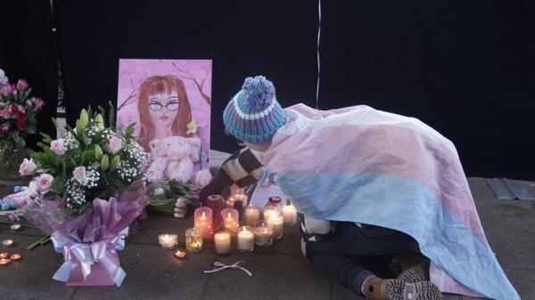 Tributes left during a vigil in Golden Square, Warrington, to mark the first anniversary of the murder of 16-year-old Brianna Ghey. Picture date: Sunday February 11, 2024.</p>

<p>　　